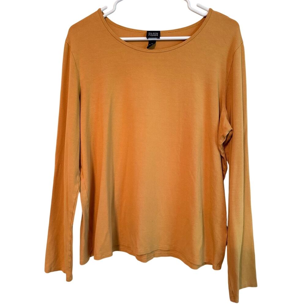 Eileen Fisher Knit Long Sleeve Top Viscose USA Made 2000's Caramel Orange XL